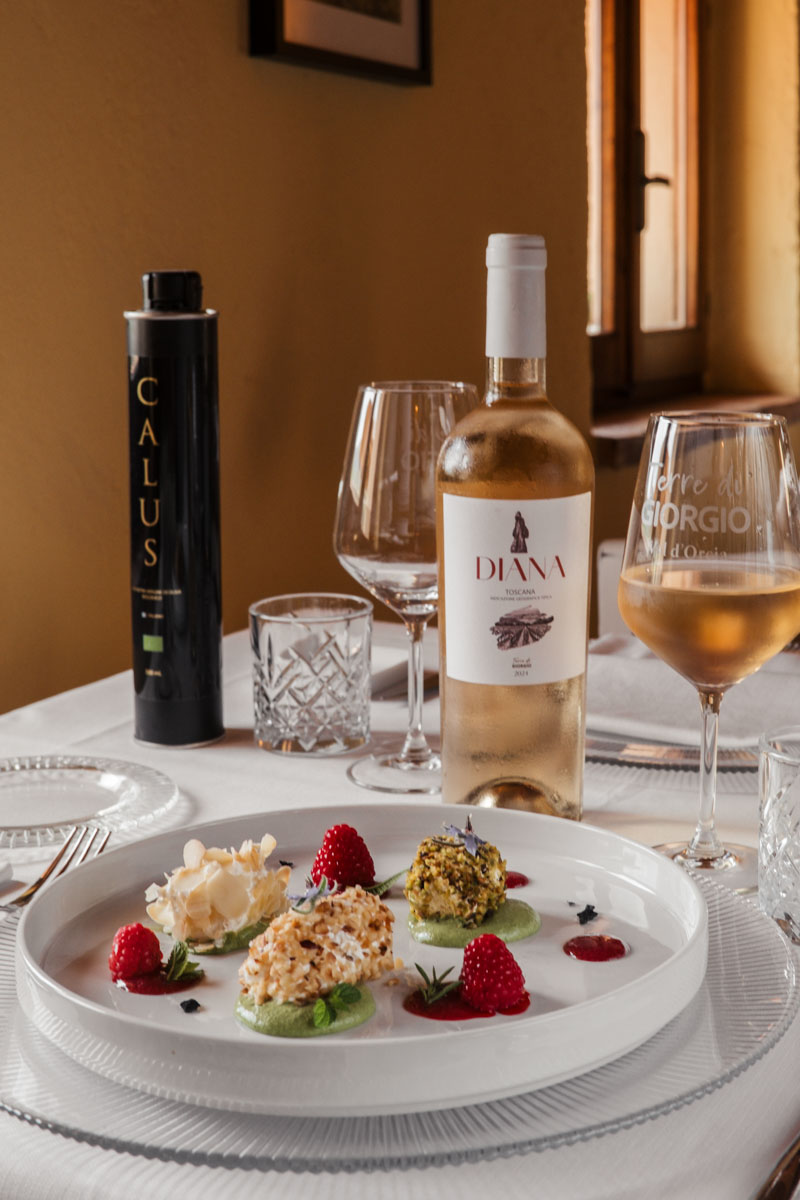 Olio CALUS e vino Diana sulla tavola di Terre di Giorgio
